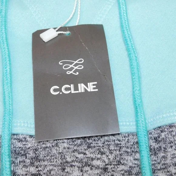 C. Cline Hoodie NWT Aqua Black & Gray Size Large - Picture 8 of 11